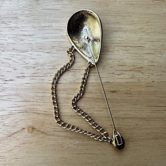VTG TRIFARI Stick Lapel Pin Brooch Paisley Chain Gold Tone Size 4" Long Rare - Picture 3 of 5